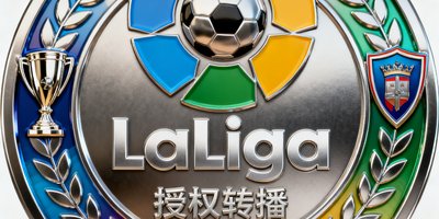 西班牙足球甲级联赛授权转播标识，彩色徽章风格设计